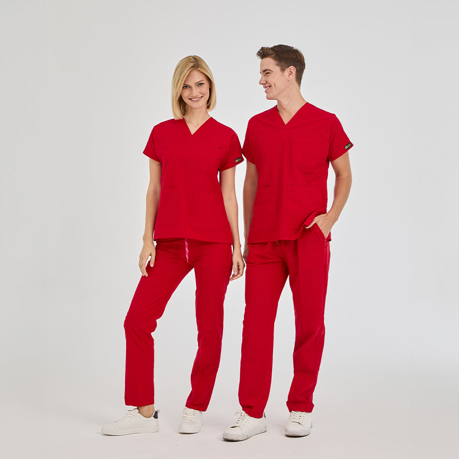 Kırmızı Dr. Greys  Scrubs Takım Terikoton Kumaş
