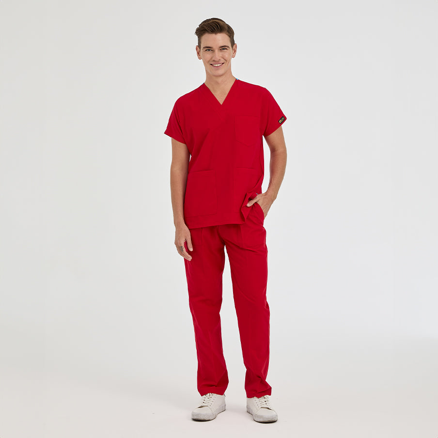 Kırmızı Dr. Greys  Scrubs Takım Terikoton Kumaş