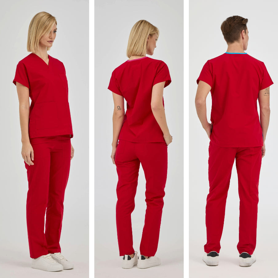 Kırmızı Dr. Greys  Scrubs Takım Terikoton Kumaş