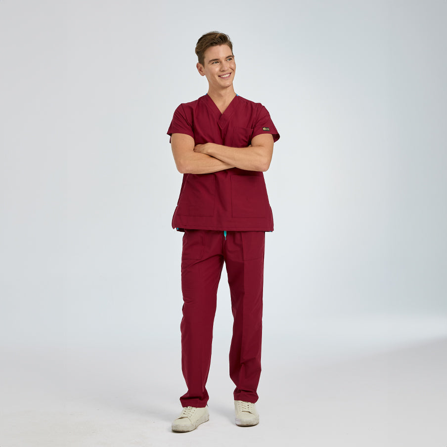 Bordo Dr. Greys  Scrubs Takım Terikoton Kumaş