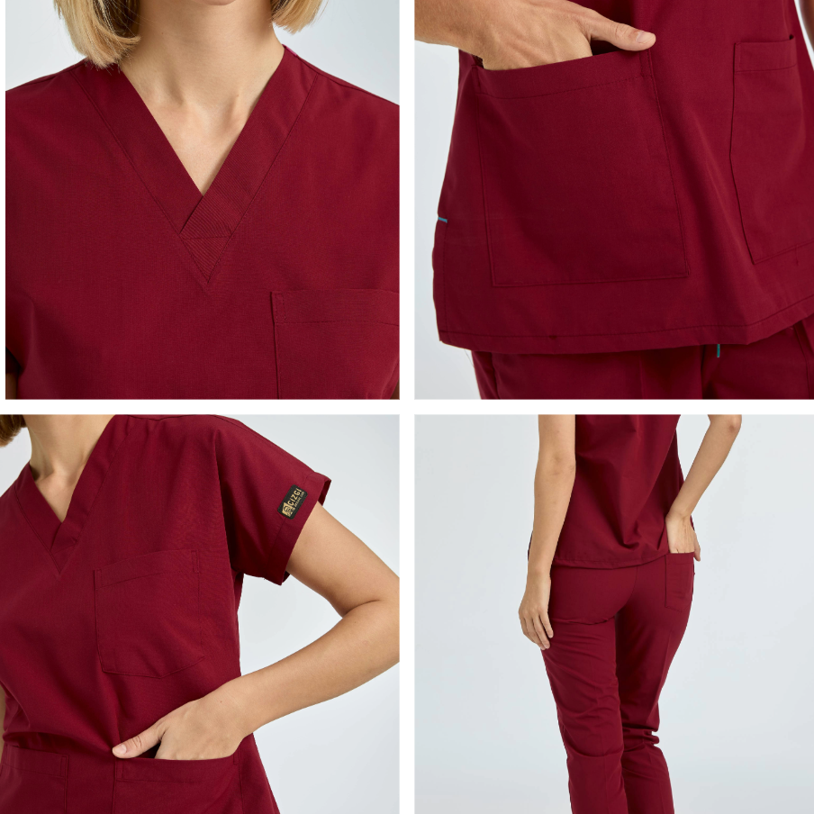 Bordo Dr. Greys  Scrubs Takım Terikoton Kumaş