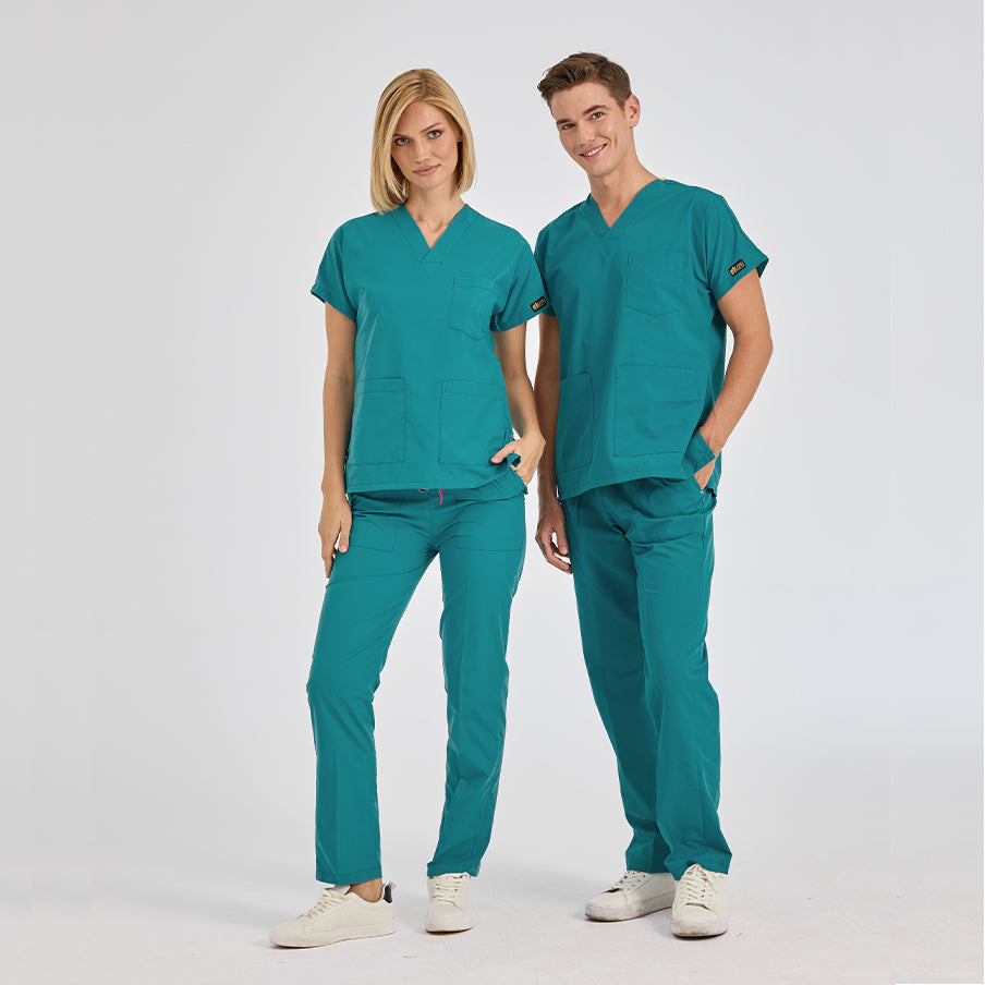Açık Petrol Yeşili Dr. Greys  Scrubs Takım Terikoton Kumaş