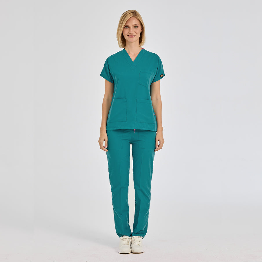 Açık Petrol Yeşili Dr. Greys  Scrubs Takım Terikoton Kumaş