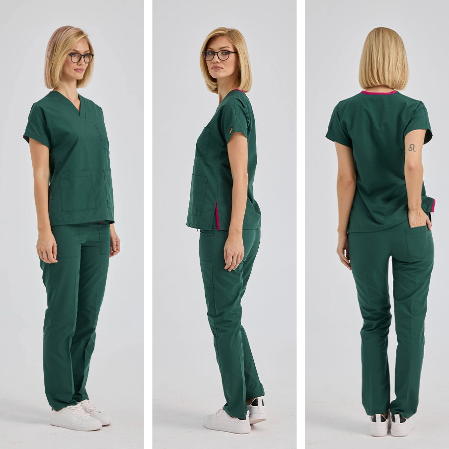 Avcı Yeşili Dr. Greys  Scrubs Takım Terikoton Kumaş