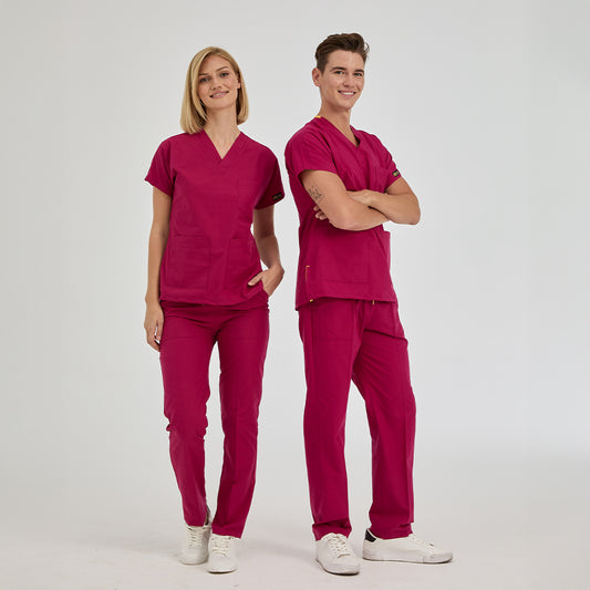Vişne Dr. Greys  Scrubs Takım Terikoton Kumaş