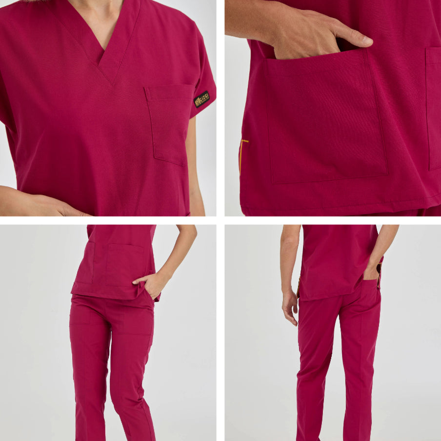 Vişne Dr. Greys  Scrubs Takım Terikoton Kumaş