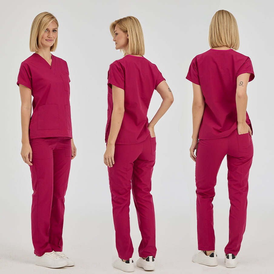 Vişne Dr. Greys  Scrubs Takım Terikoton Kumaş