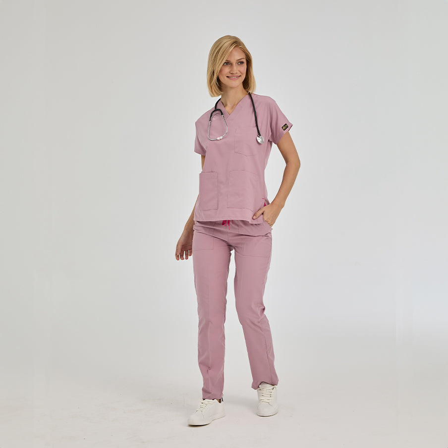 Gül Kurusu Dr. Greys  Scrubs Takım Terikoton Kumaş