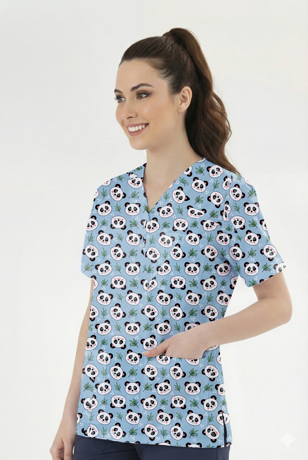 Tatlı Panda Desenli Tek Üst (Cotton Likra Kumaş)