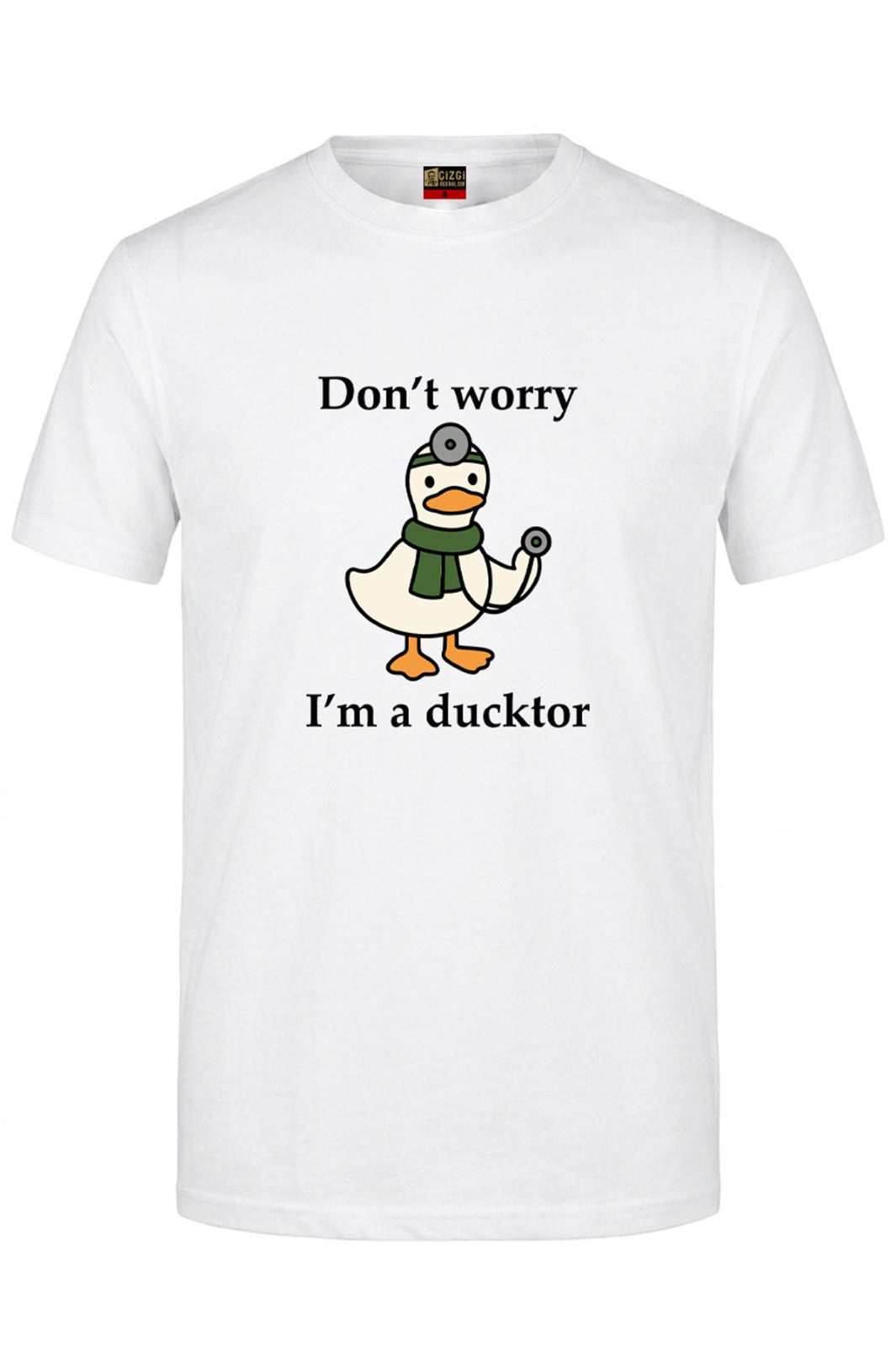 Ducktor Baskılı Kısa Kol Beyaz Tişört (%100 Pamuk Penye Kumaş)