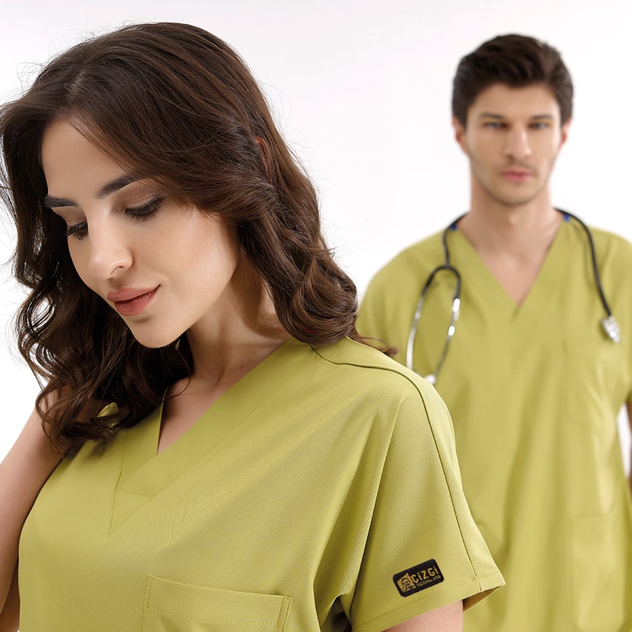 Antep Fıstığı Dr. Greys  Scrubs Takım Lüks Likralı Kumaş