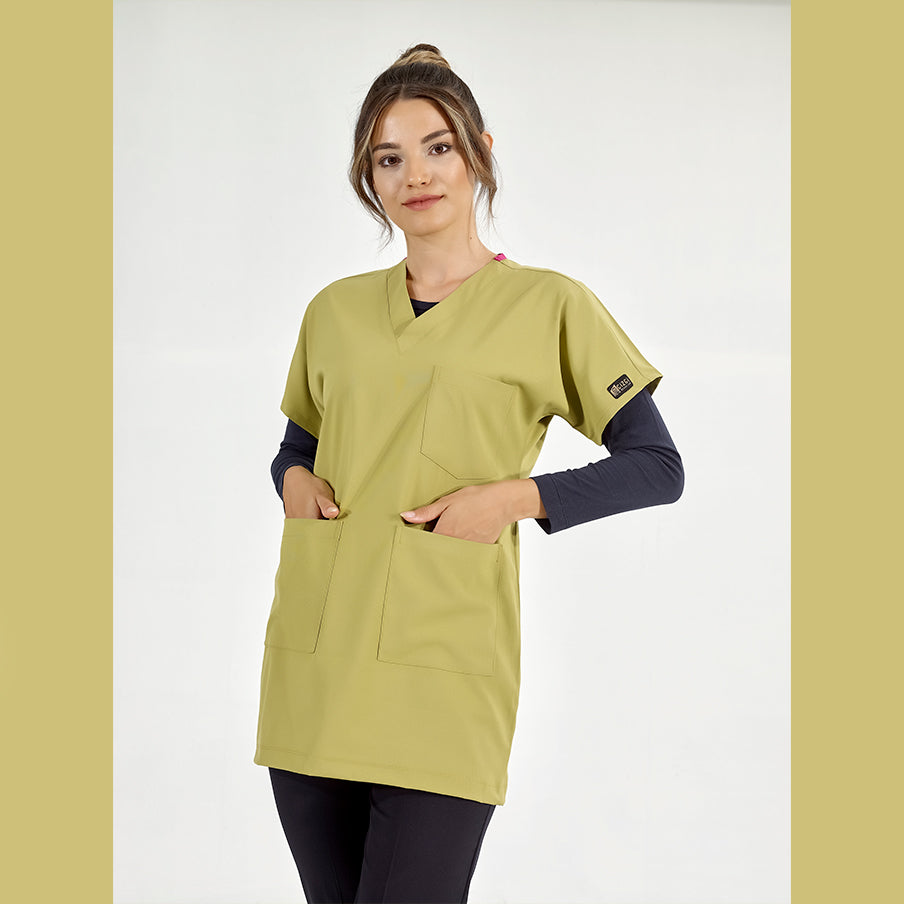 Antep Fıstığı Greys Tunik Boy Tesettür  Forma Tek Üst Lüks Likralı Kumaş