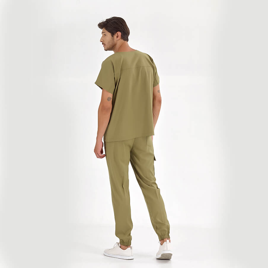 Haki Basic  Scrubs Takım Lüks Likralı Kumaş