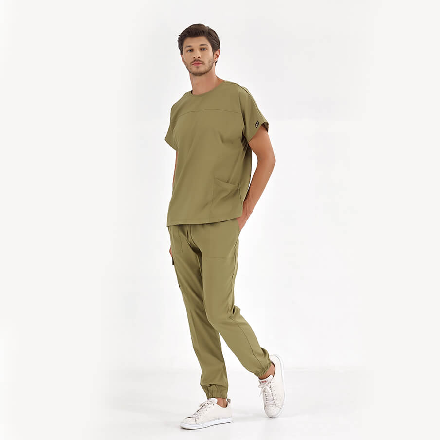 Haki Basic  Scrubs Takım Lüks Likralı Kumaş