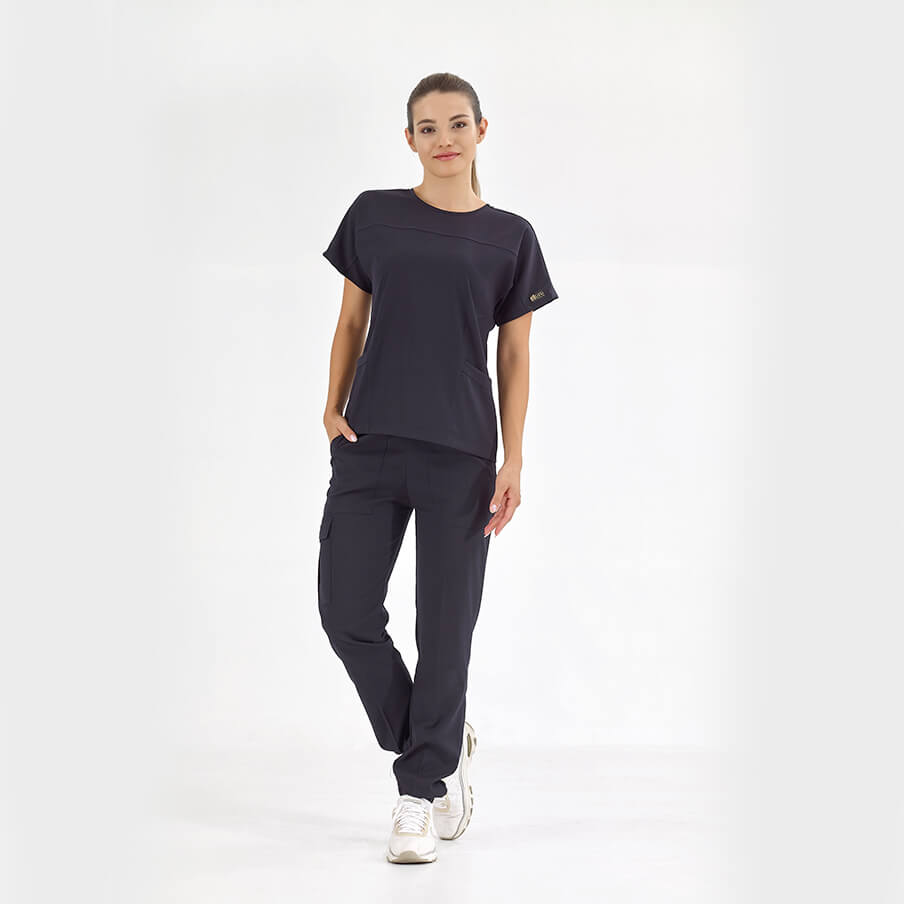 Lacivert Basic  Scrubs Takım Lüks Likralı Kumaş