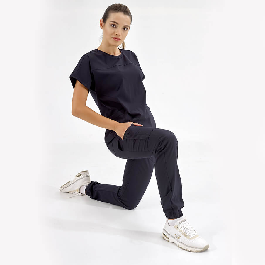 Lacivert Basic  Scrubs Takım Lüks Likralı Kumaş