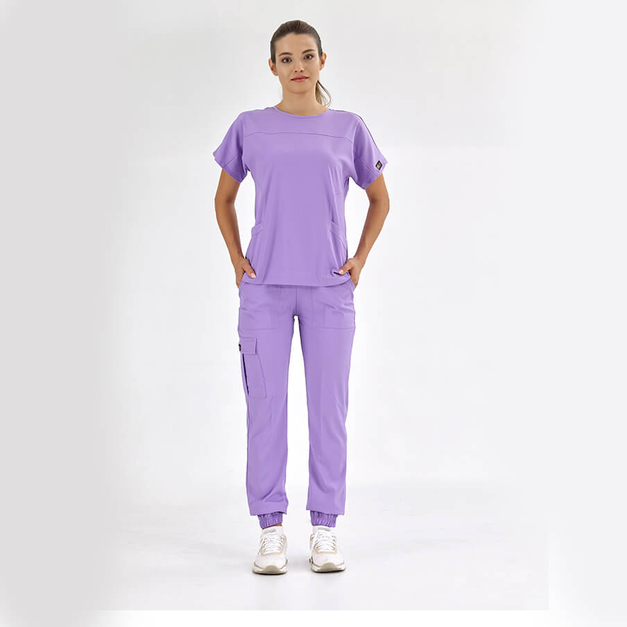 Lila Basic  Scrubs Takım Lüks Likralı Kumaş