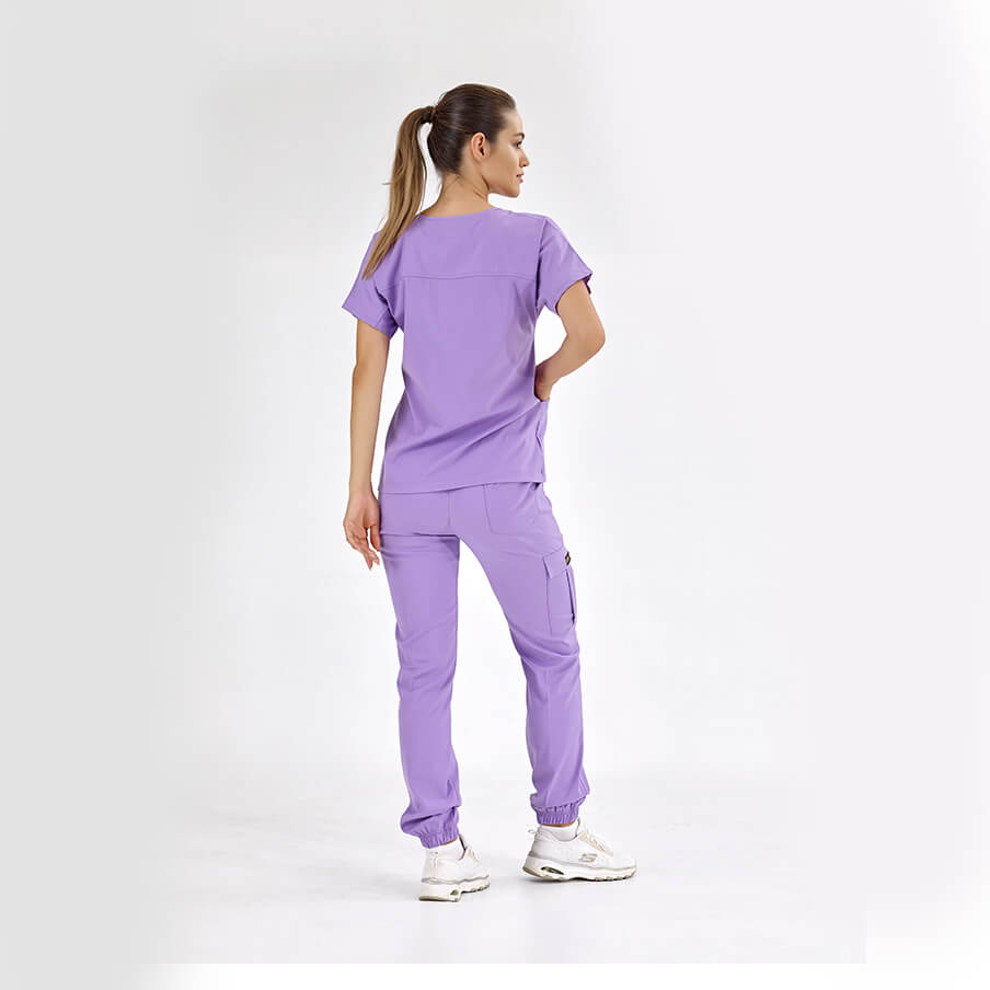 Lila Basic  Scrubs Takım Lüks Likralı Kumaş
