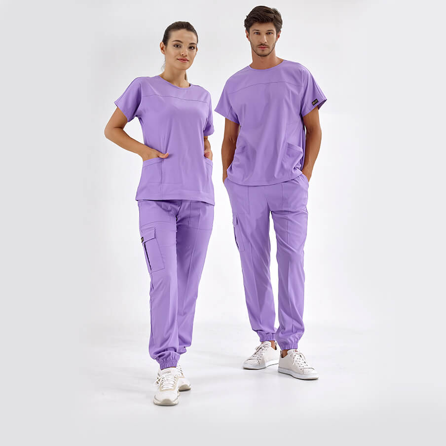Lila Basic  Scrubs Takım Lüks Likralı Kumaş