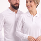 Beyaz Polo Yaka Uzun Kol İş Sweatshirtü Penye Lacoste Kumaş