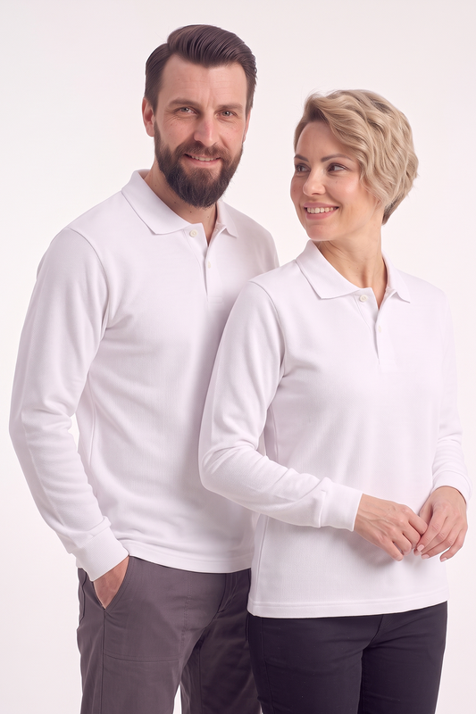 Beyaz Polo Yaka İş Sweatshirt 3 İplik