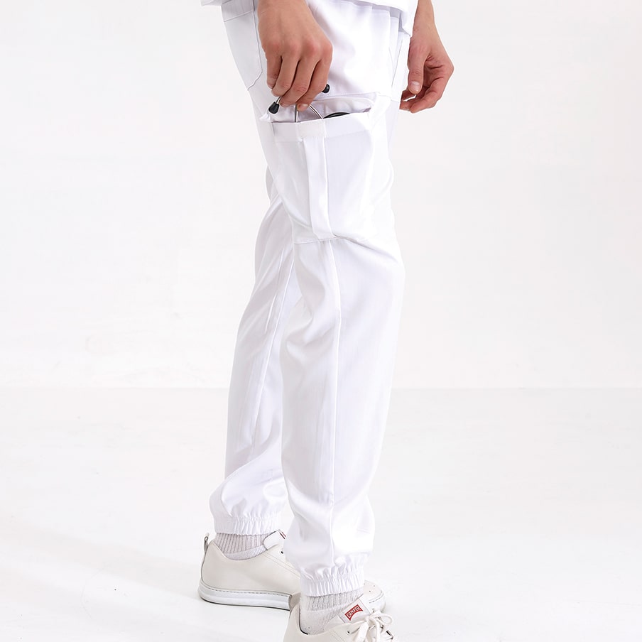 Beyaz Jogger  Scrubs Takım Lüks Likralı Kumaş