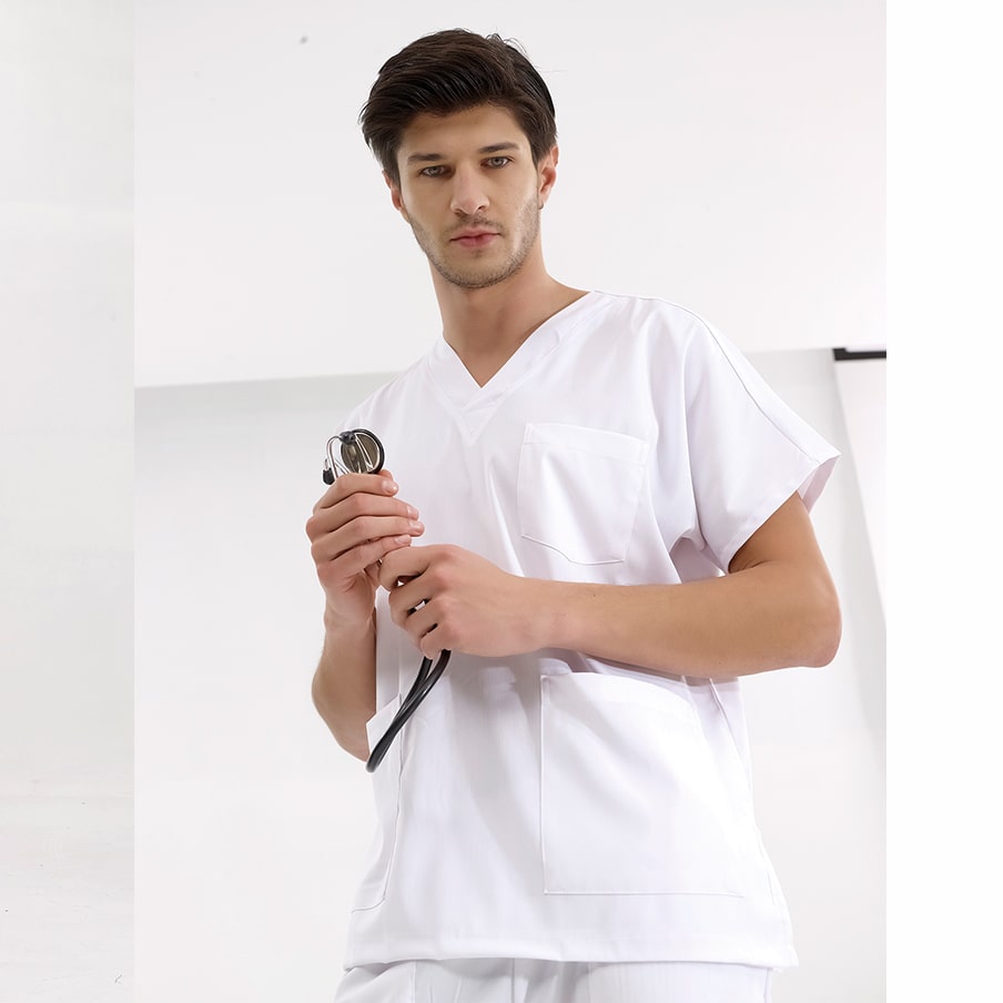 Beyaz Jogger  Scrubs Takım Lüks Likralı Kumaş
