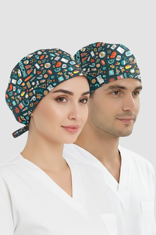 Tıp Dünyası Desenli Bone (Cotton Likra Kumaş)
