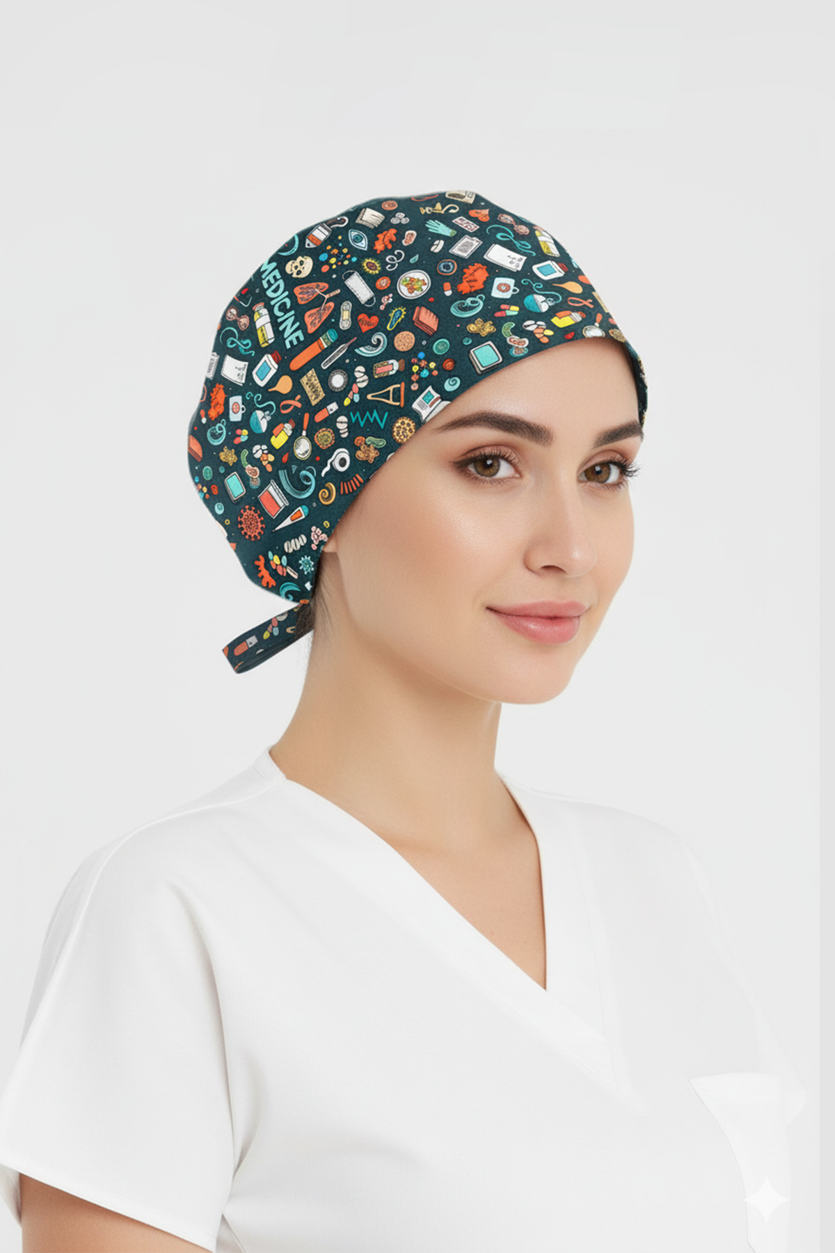 Tıp Dünyası Desenli Bone (Cotton Likra Kumaş)