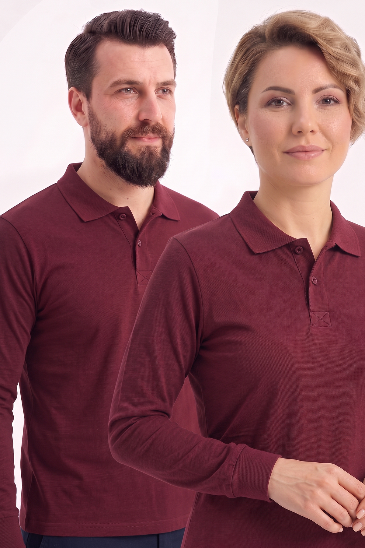 Bordo Polo Yaka Uzun Kol İş Sweatshirtü Penye Lacoste Kumaş