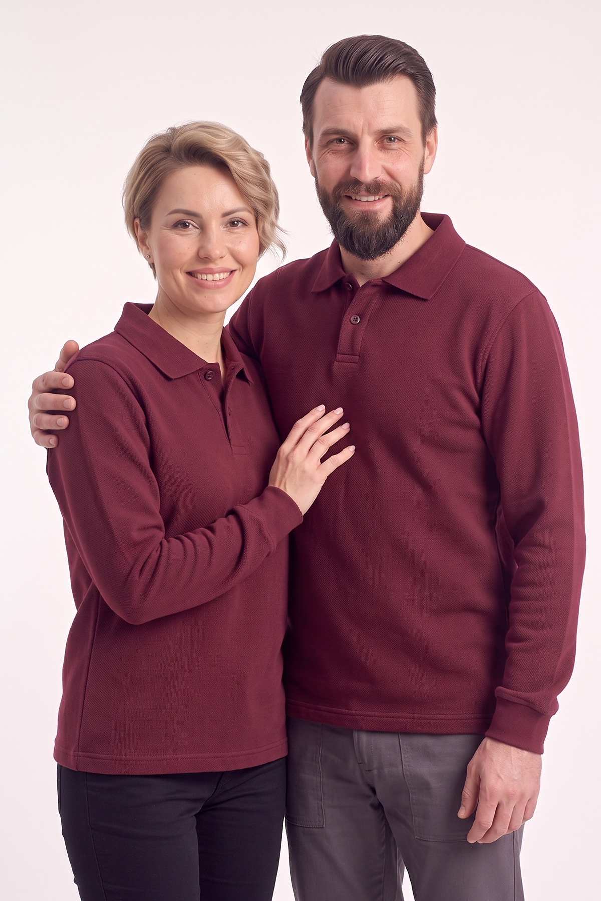 Bordo Polo Yaka İş Sweatshirt 3 İplik