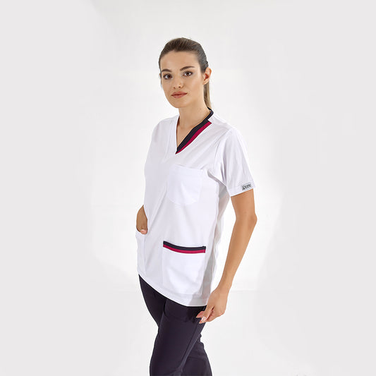 Vişne-Lacivert Çift Yakalı  Forma Tek Üst Lüks Likralı Kumaş