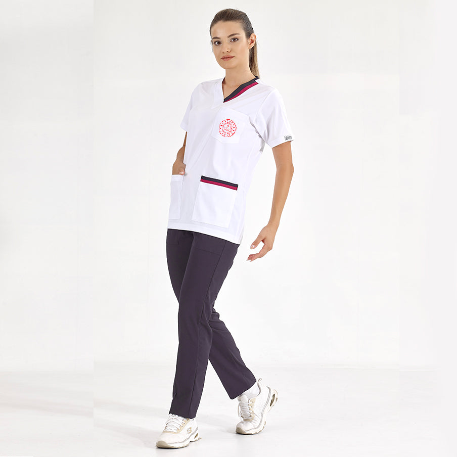 Vişne-Lacivert Çift Yakalı  Forma Tek Üst Lüks Likralı Kumaş