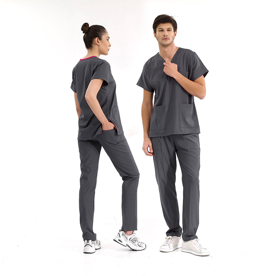 Füme Dr. Greys  Scrubs Takım Lüks Likralı Kumaş