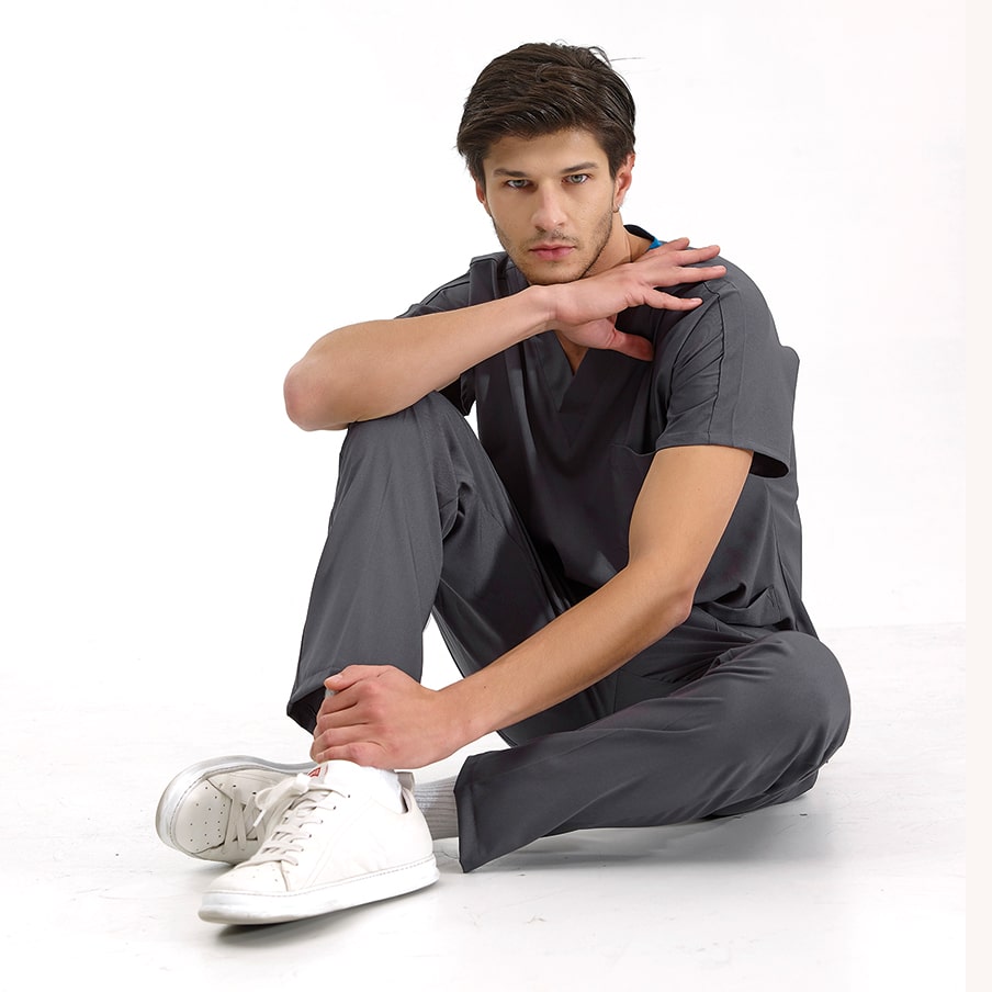 Füme Dr. Greys  Scrubs Takım Lüks Likralı Kumaş