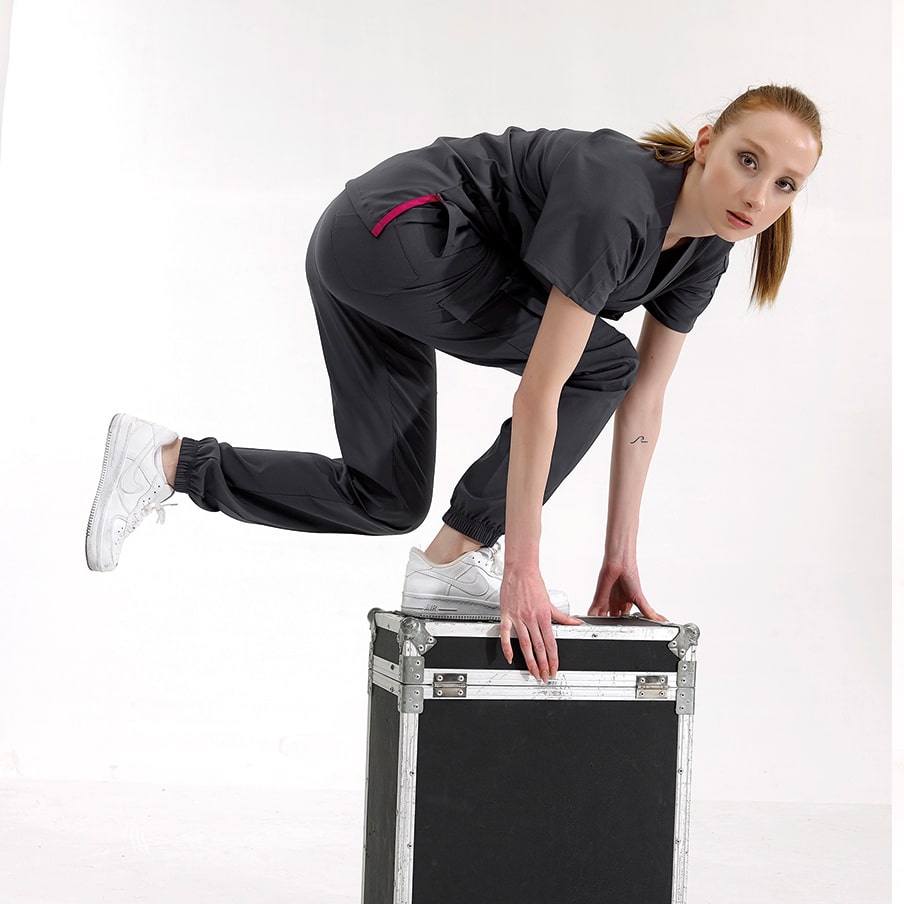 Füme Jogger  Scrubs Takım Lüks Likralı Kumaş