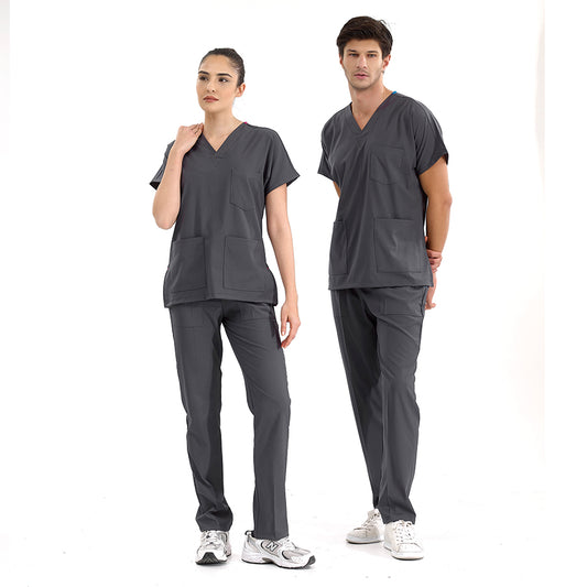 Füme Dr. Greys  Scrubs Takım Lüks Likralı Kumaş