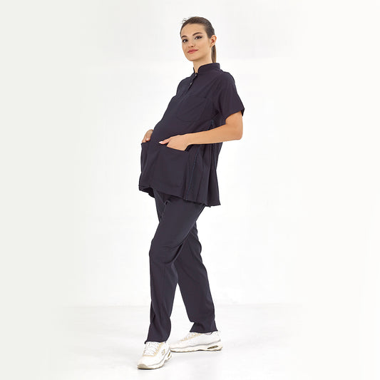Lacivert Hamile  Scrubs Takım Lüks Likralı Kumaş