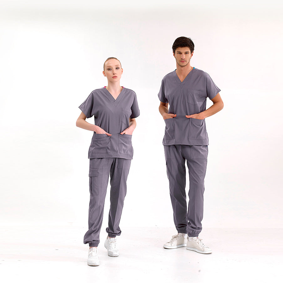 Kurşuni Gri Jogger  Scrubs Takım Lüks Likralı Kumaş