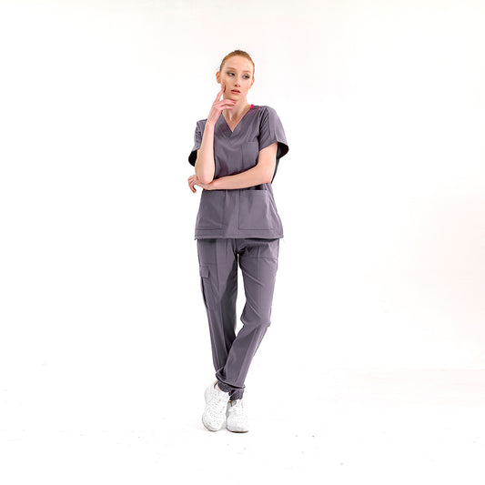 Kurşuni Gri Jogger  Scrubs Takım Lüks Likralı Kumaş