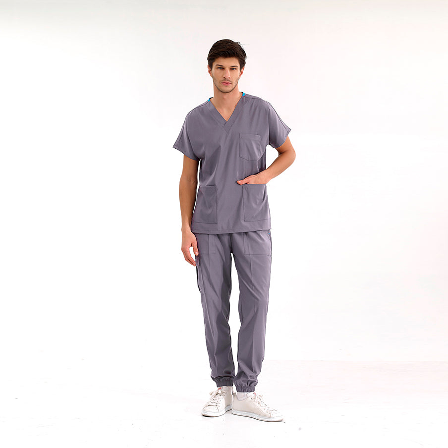 Kurşuni Gri Jogger  Scrubs Takım Lüks Likralı Kumaş
