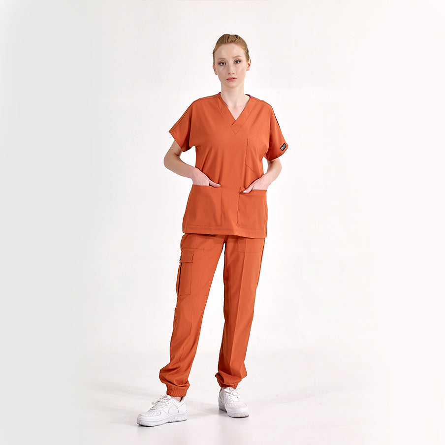Kiremit Jogger  Scrubs Takım Lüks Likralı Kumaş