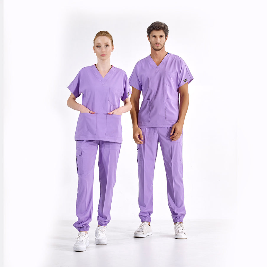 Lila Jogger  Scrubs Takım Lüks Likralı Kumaş