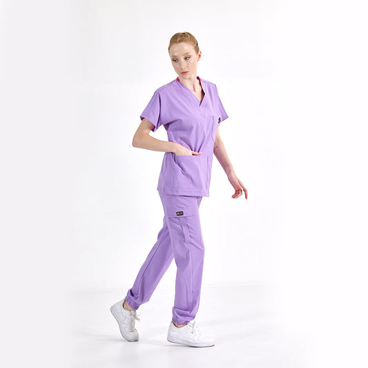 Lila Jogger  Scrubs Takım Lüks Likralı Kumaş