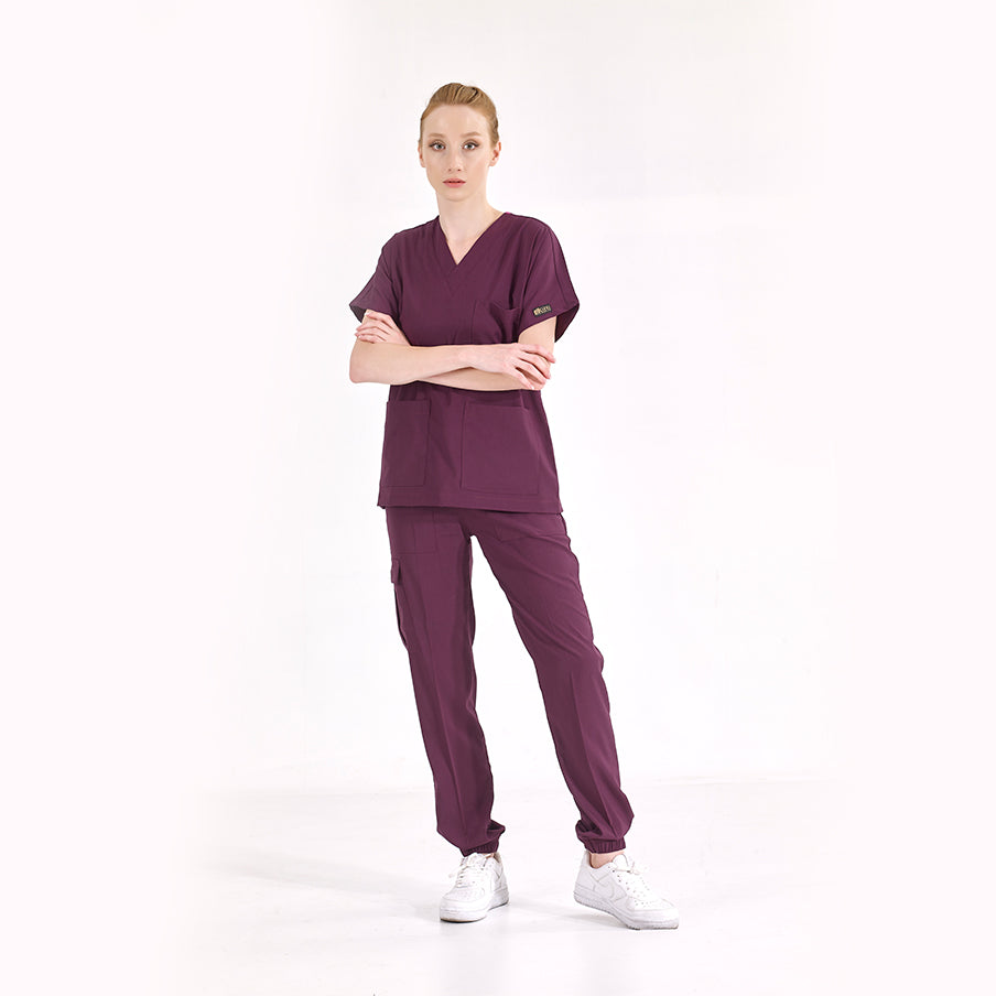 Mürdüm Jogger  Scrubs Takım Lüks Likralı Kumaş