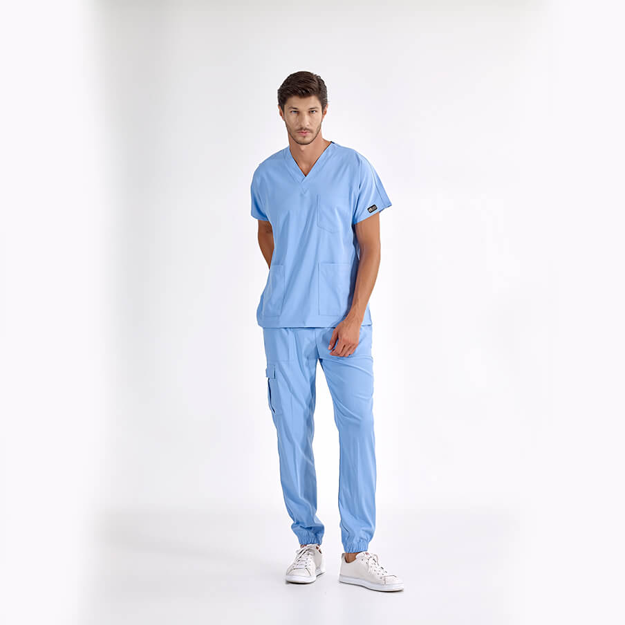 Açık Mavi Jogger  Scrubs Takım Lüks Likralı Kumaş