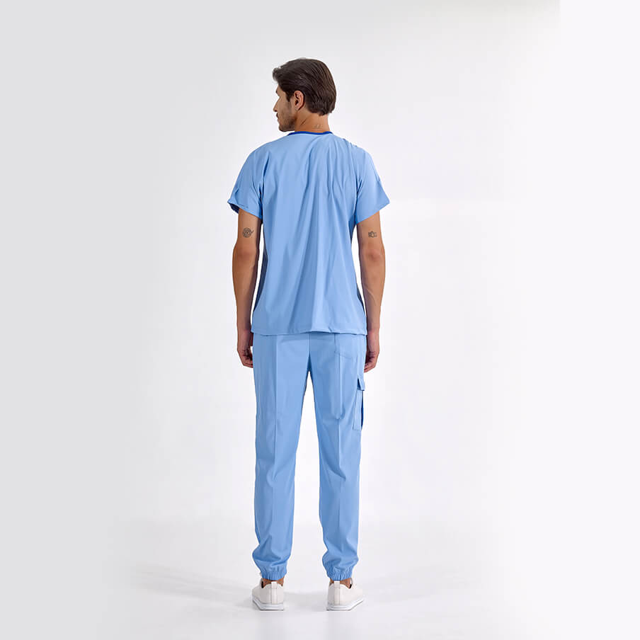 Açık Mavi Jogger  Scrubs Takım Lüks Likralı Kumaş