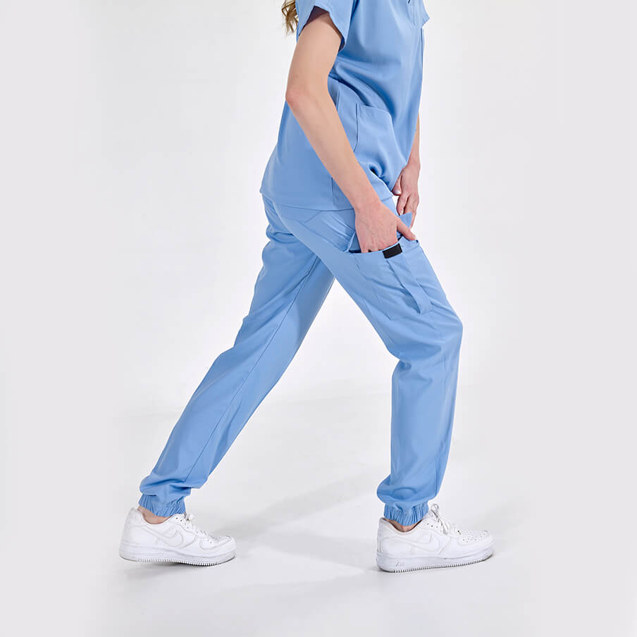 Açık Mavi Jogger  Scrubs Takım Lüks Likralı Kumaş