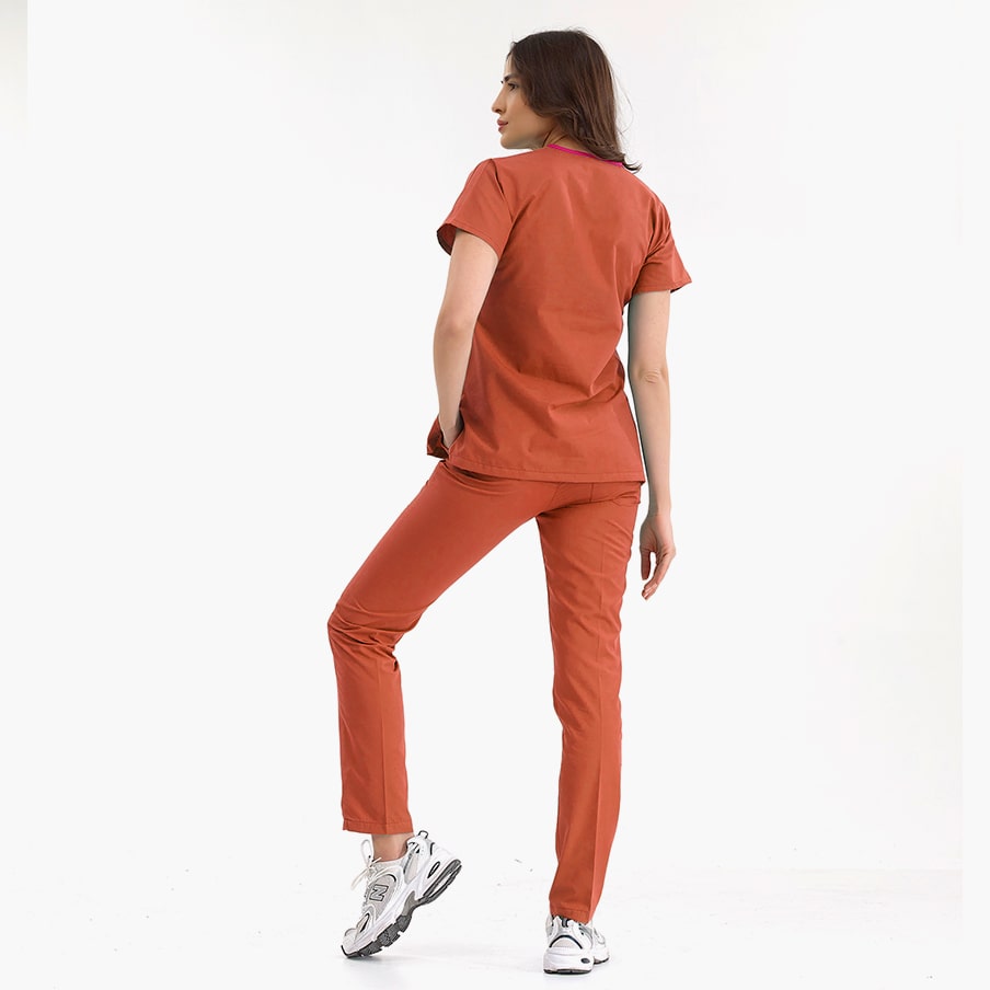 Kiremit Dr. Greys  Scrubs Takım Lüks Likralı Kumaş