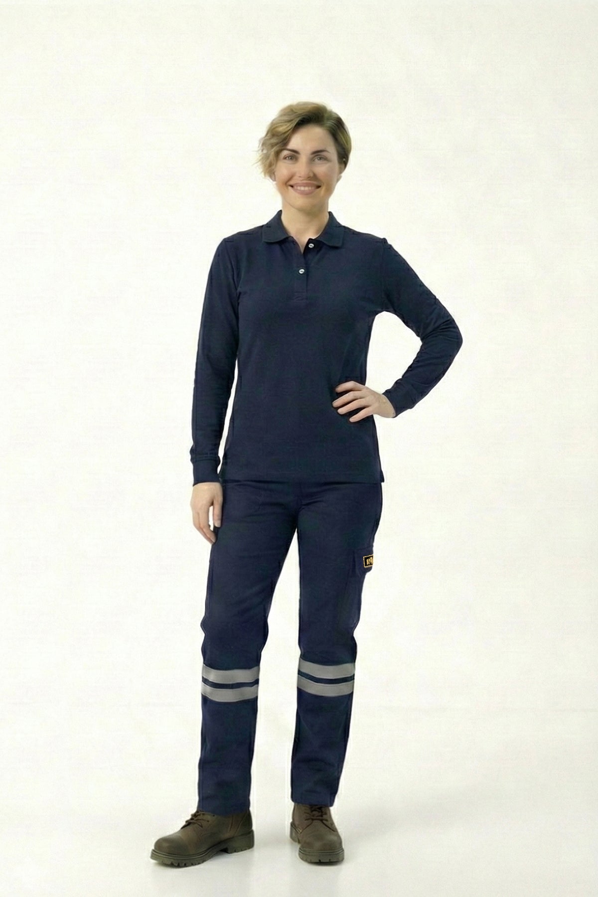 Lacivert Polo Yaka Uzun Kol İş Sweatshirtü Penye Lacoste Kumaş